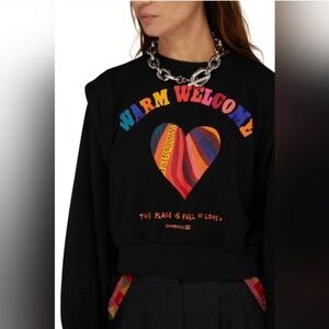 NWT Farm Rio Warm Welcome Black Graphic Cropped Sweatshirt Size S